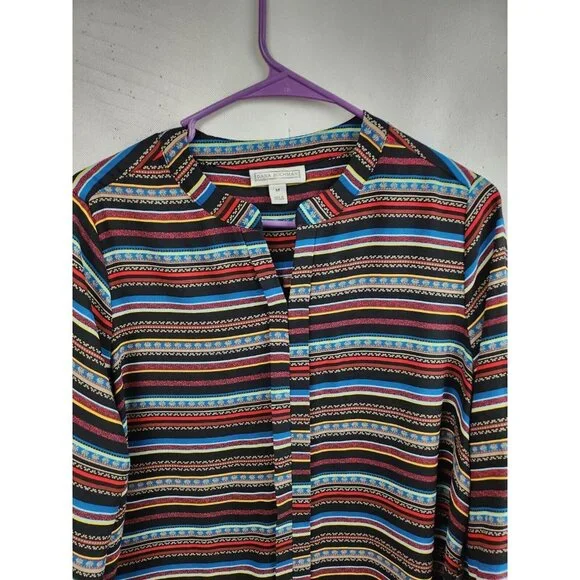 Dana Buchman Multicolor Striped 3/4 Sleeve Popover Blouse Size Medium - Picture 2 of 6